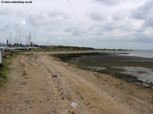 View along the beach to the river Hamble